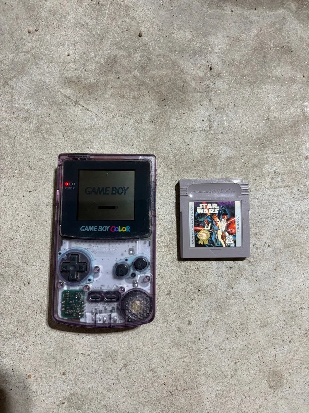 1998 Nintendo Gameboy Color Transparent Purple comes with Star Wars game